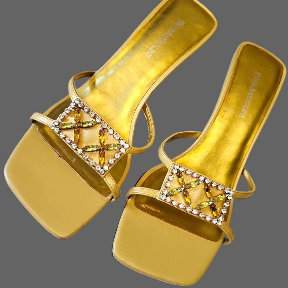 Enzo Angiolini Sassy Rhinestones Sexy Strappy Sandal Gold sz 9